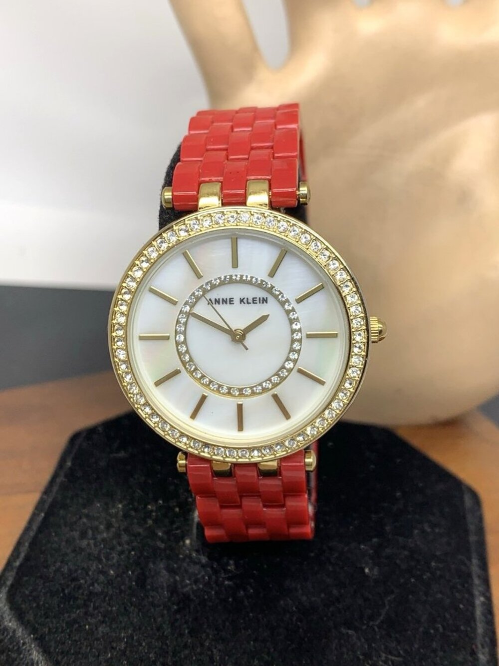 Anne Klein Women's Watch AK\2620 Quartz Mother of Pearl Dial Gold Red Resin 34mm